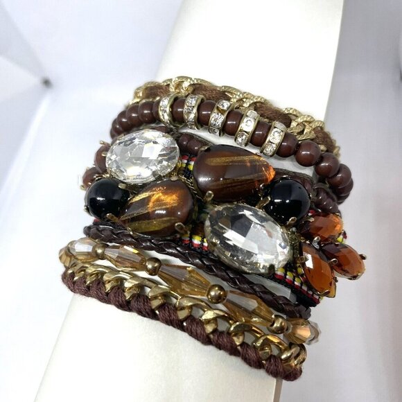 Multistrand beaded ribbon chain tapestry magnetic bracelet Boho - Picture 2 of 7